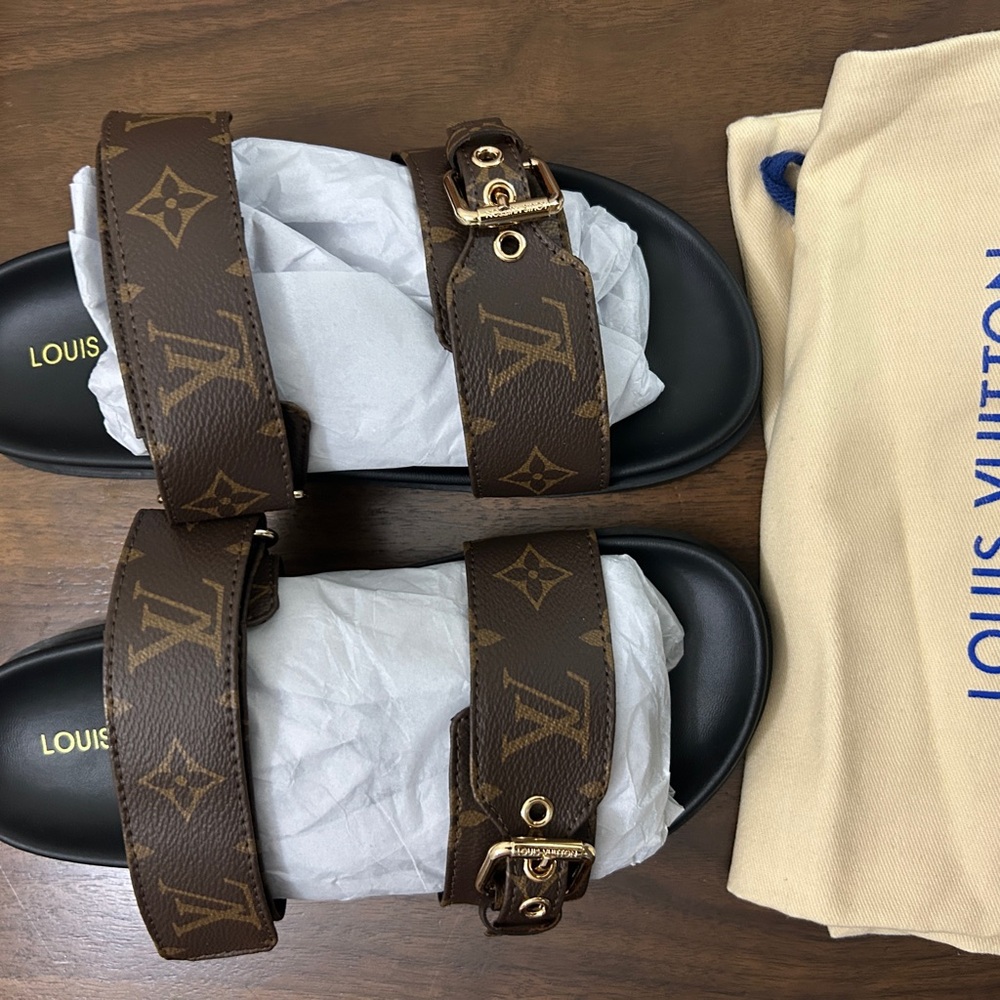 Louis Vuitton Brown Monogram Double-Strap Buckle Sandals